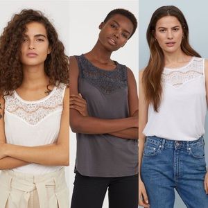 🖤LOT of 3 - h&m sleeveless jersey tops w/ lace🖤